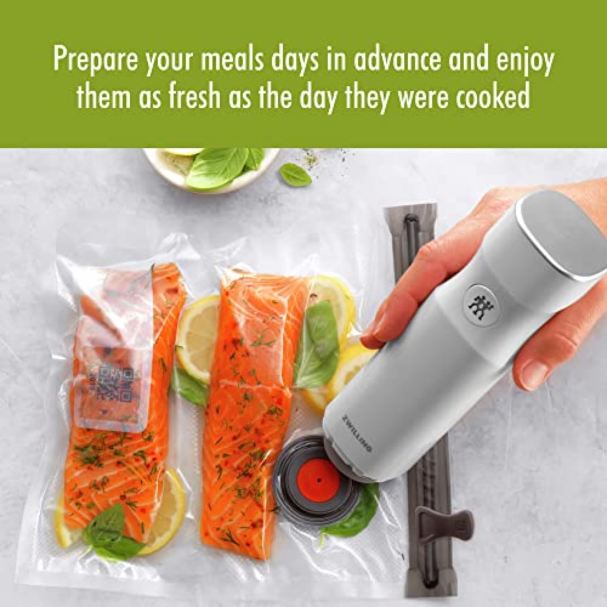 ZWILLING Fresh & Save Vacuum Sealer Machine 6-pc Starter Set, Airtight Food Storage Container, Reusable Sous Vide Bags, Meal Prep, BPA Free - Image 12