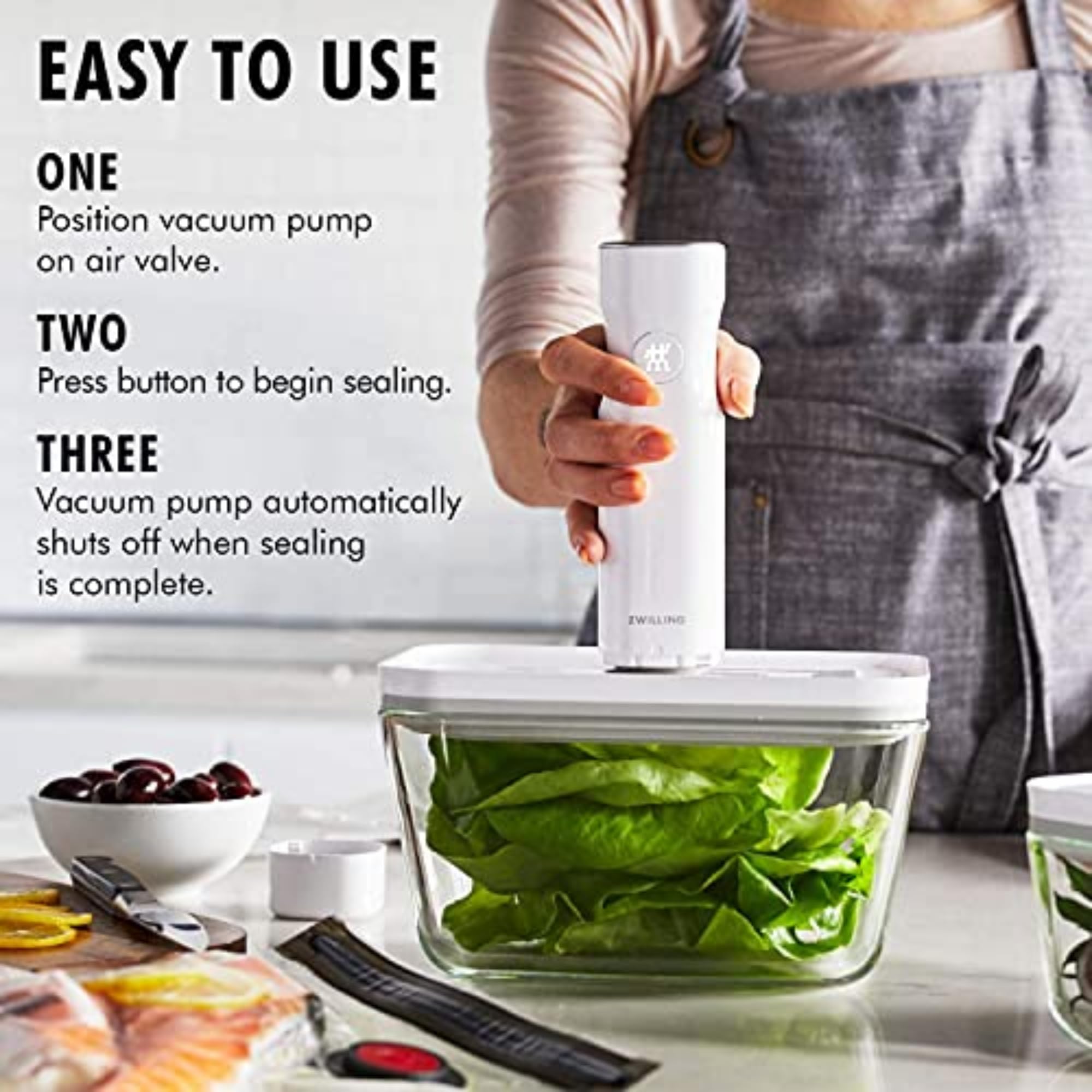 ZWILLING Fresh & Save Vacuum Sealer Machine 6-pc Starter Set, Airtight Food Storage Container, Reusable Sous Vide Bags, Meal Prep, BPA Free - Image 5